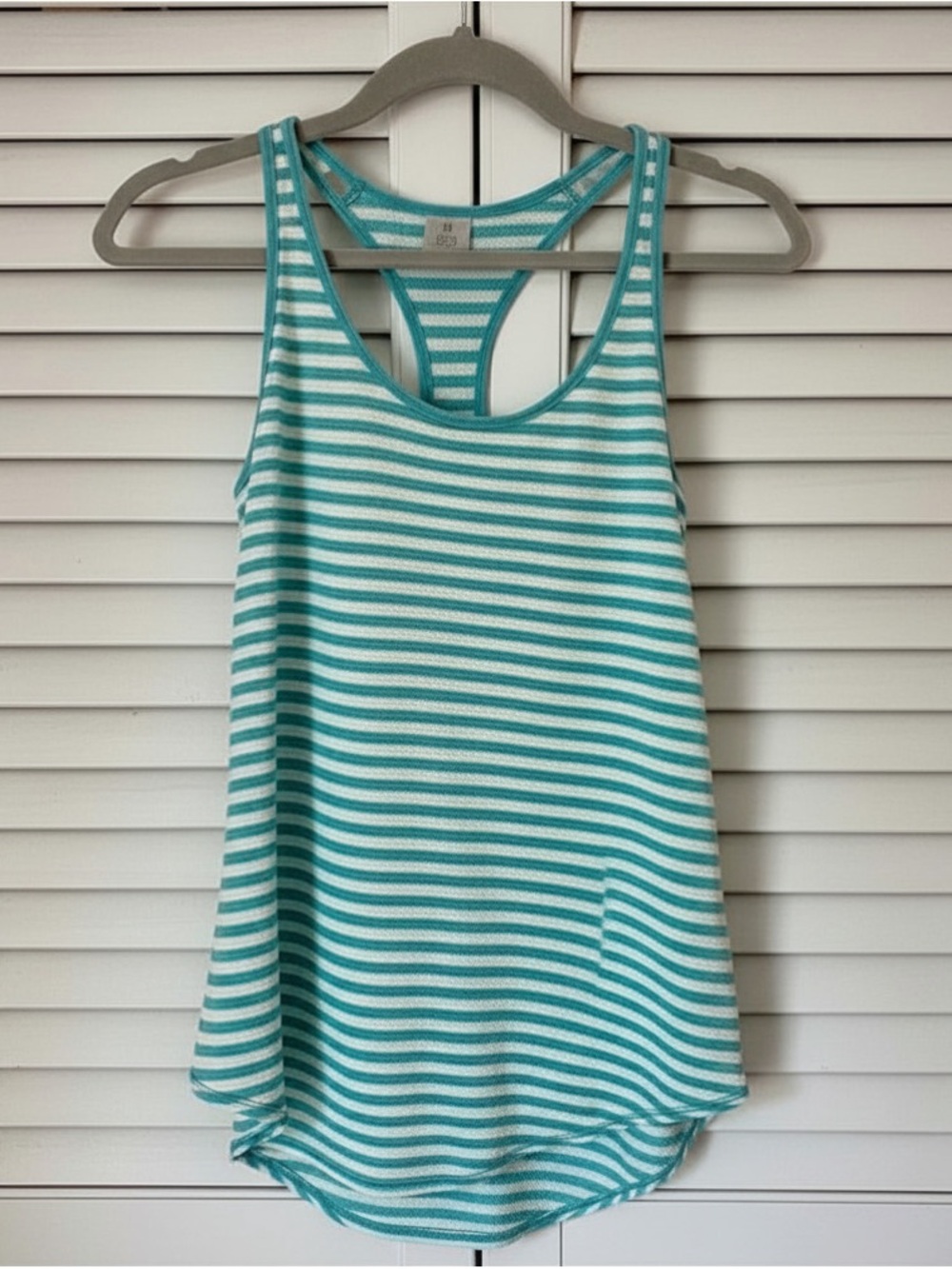 CALIA by‎ Carrie Underwood Aqua and White Striped Racerback Tank Top